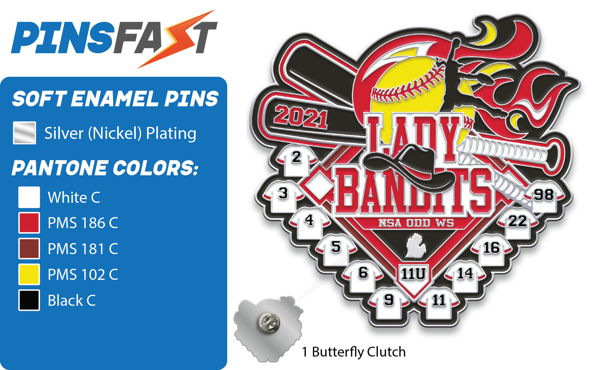 Lady Bandits softball trading pins
