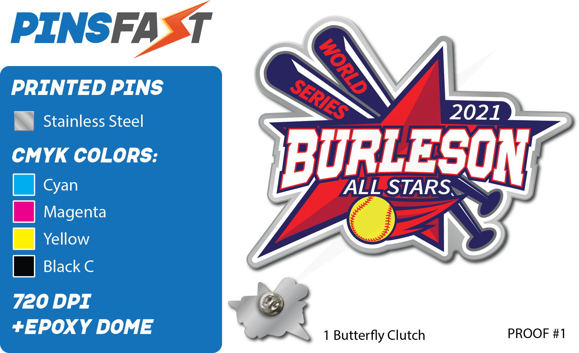 Burleson AllStars Softball Trading Pins