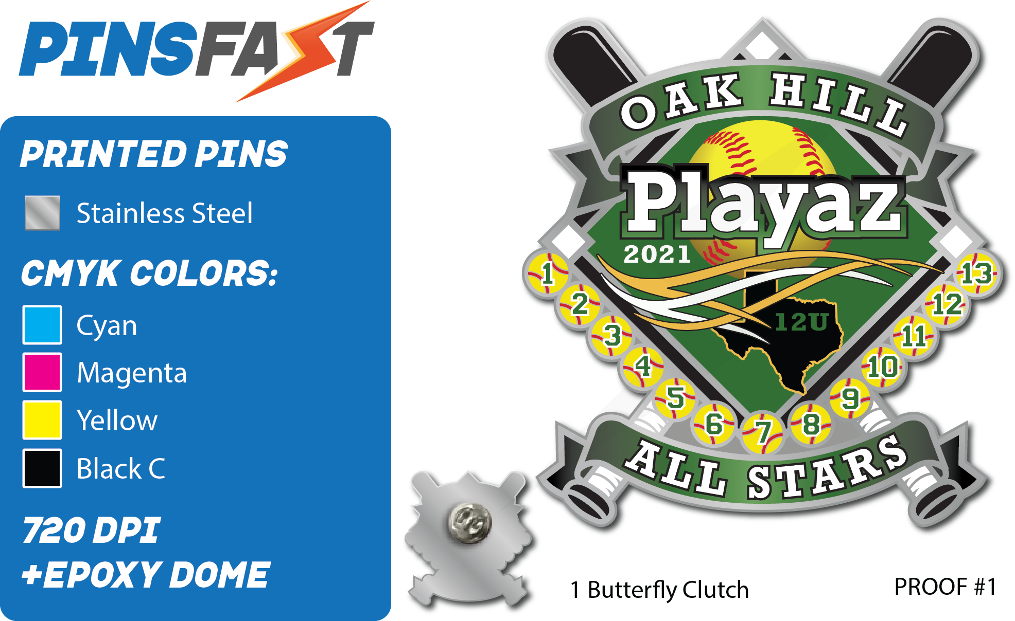 Oak Hill Playaz Softball Trading Pins