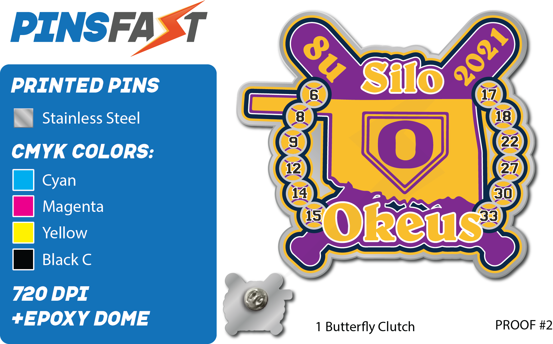 Silo Okeus softball trading pins