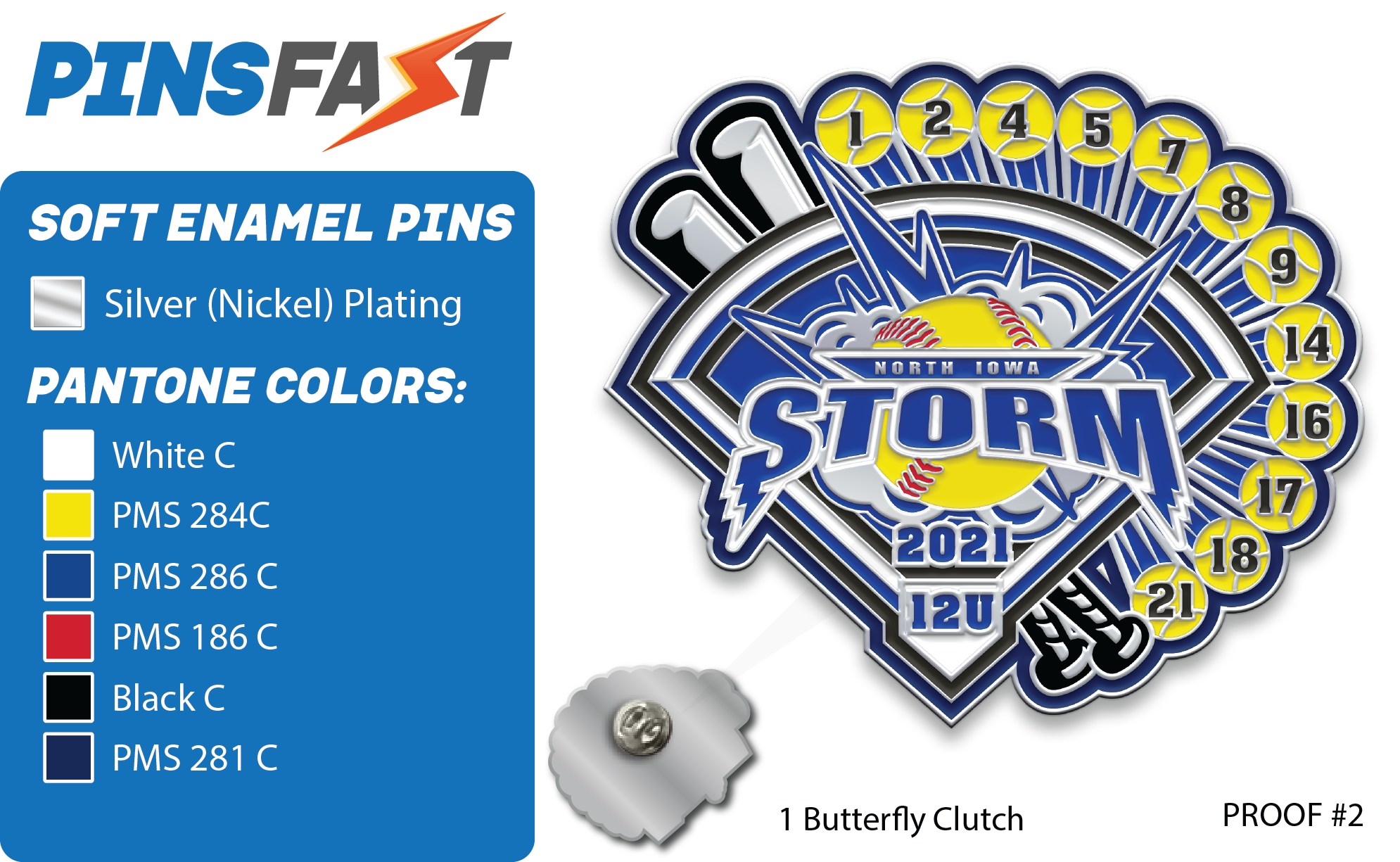 North Iowa Storm Softball Trading Pins