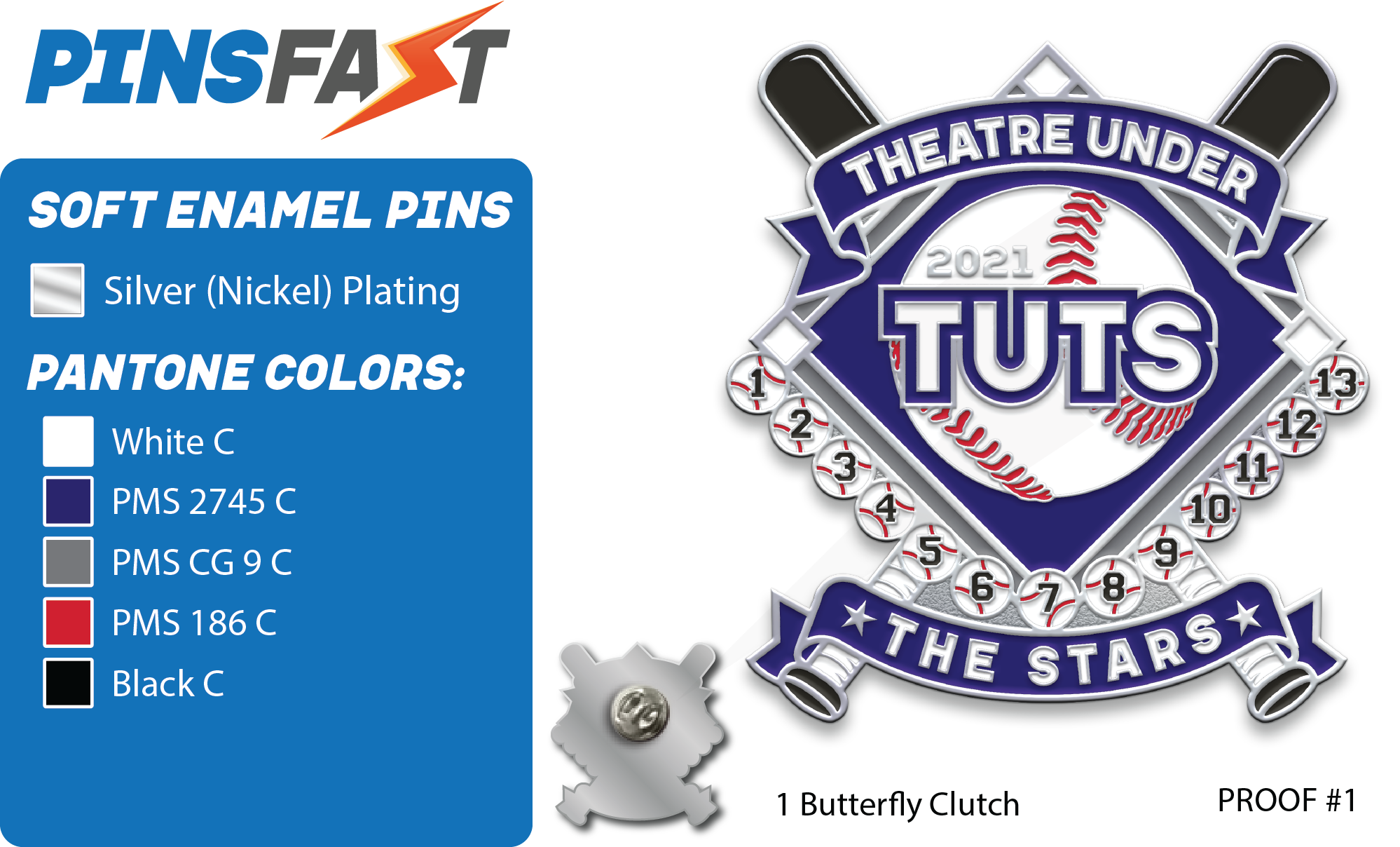 Theater Under The Stars Baseball trading pins