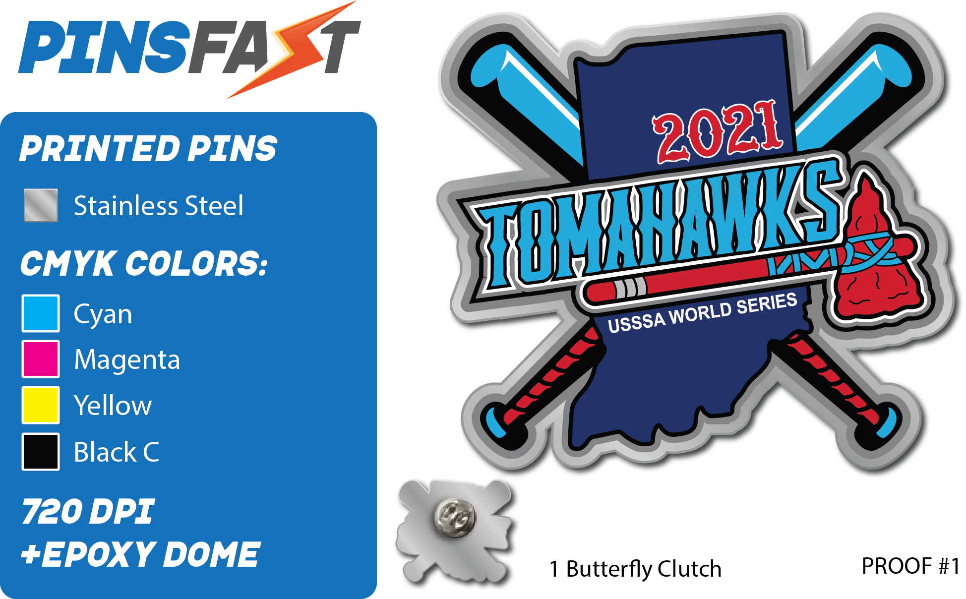 Indiana Tomahawks Baseball Trading Pins