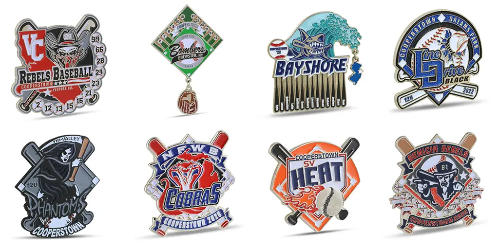 Examples of some Cooperstown Trading Pins that we've designed.
