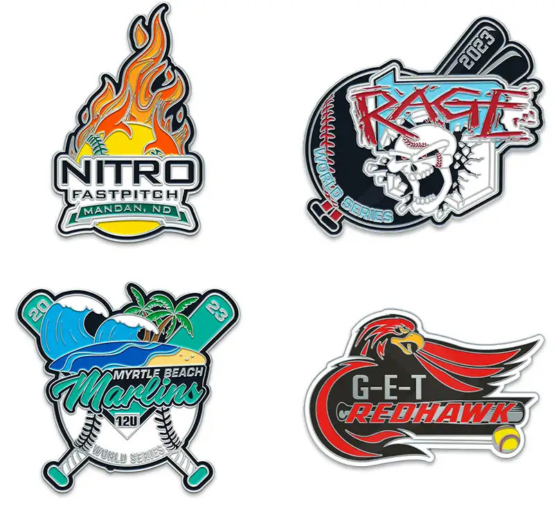 Examples of some trading pins that we've designed.