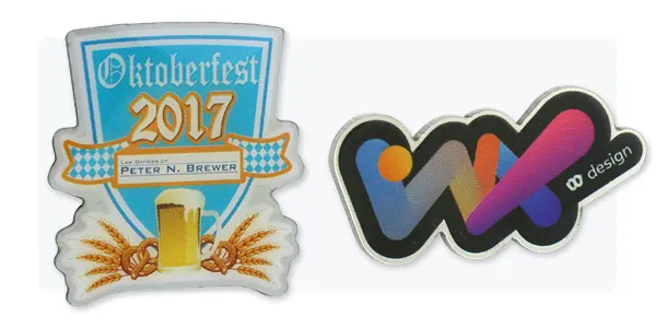 Offset printed pins can have detailed color and gradients