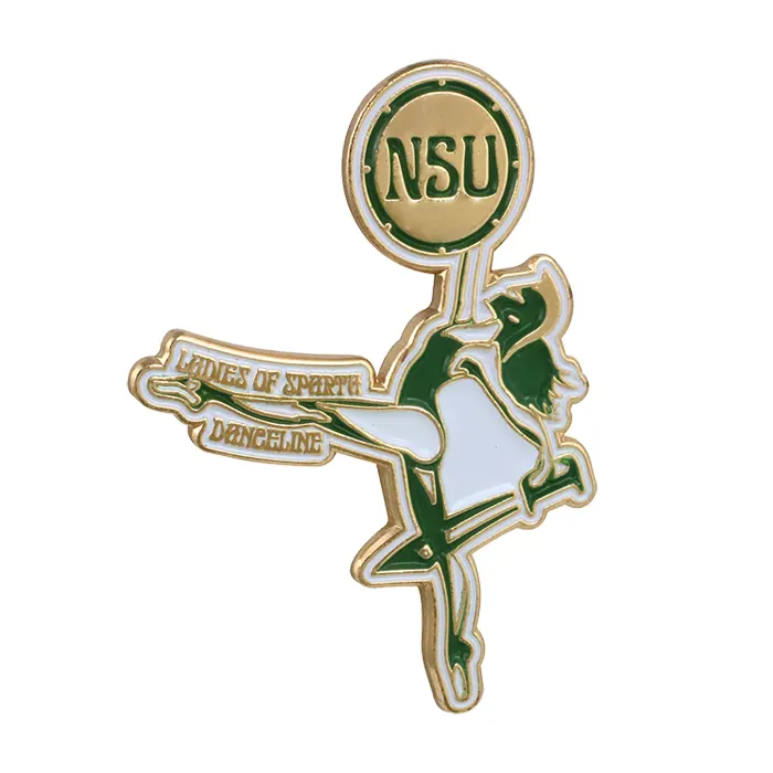 Example of a soft enamel university pin for NSU Ladies of Sparta Danceline.