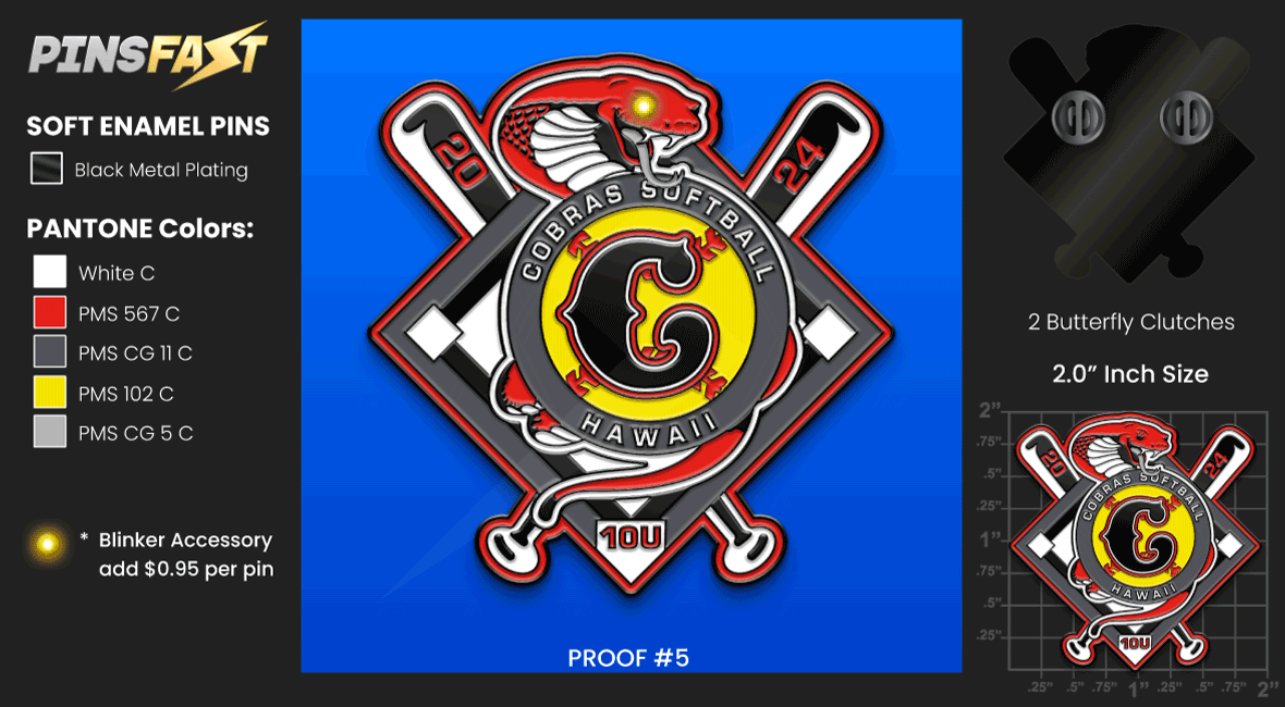 300 Cobras Softball Trading Pins Proof 5 04/30/2024 Pins Fast