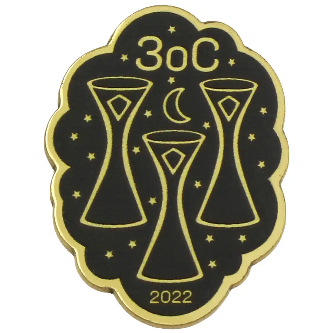 An example of an acrylic pin with a brass-colored base.