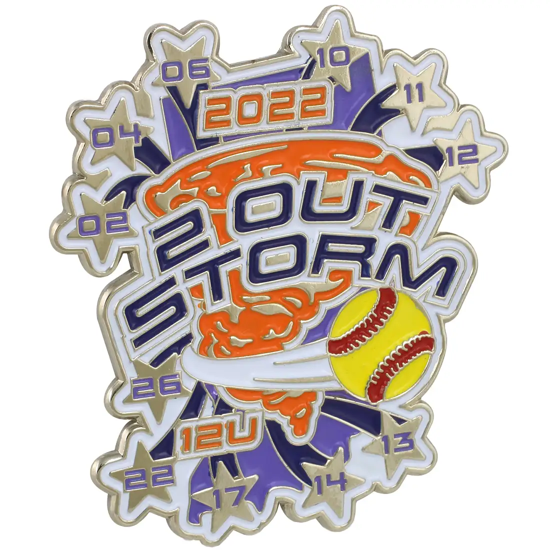 Example of a softball trading pin soft enamel style.