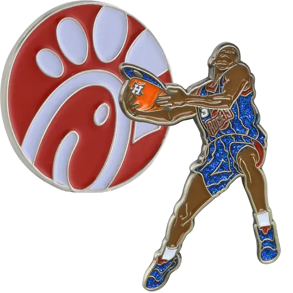 Examples of soft enamel pins. Recessed solid metal with enamel ink.